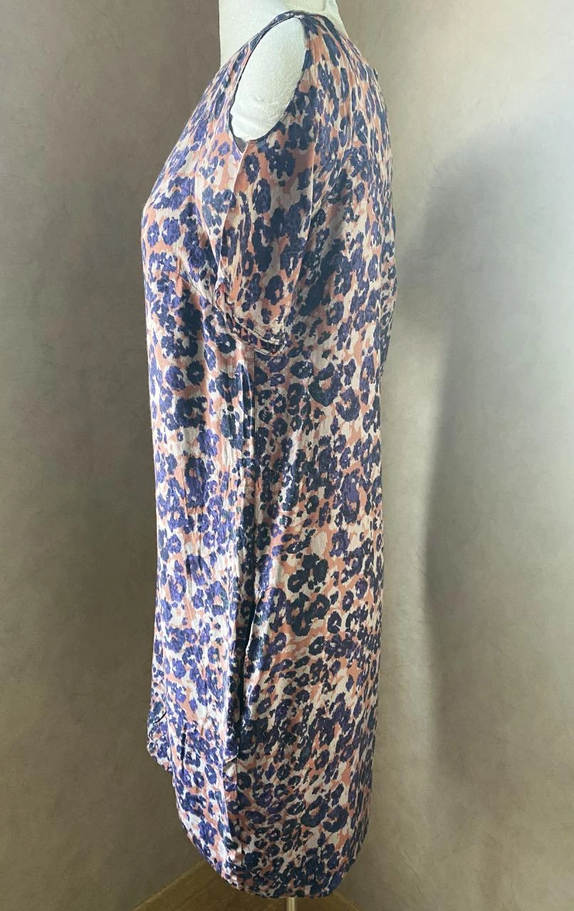 Vloeiende jurk Sud Express maat 40 roze & blauwe print – zijde & viscose, gedrukte schouders – photo 8